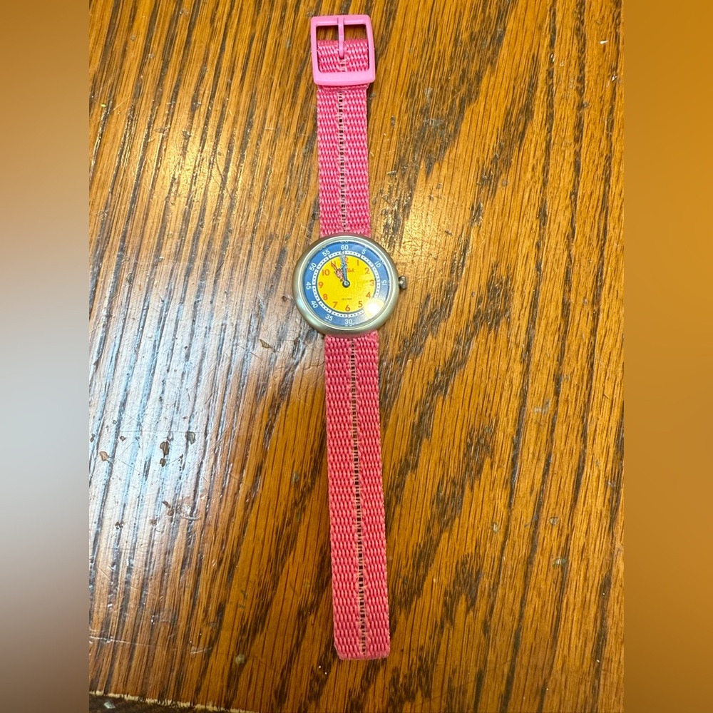 FLIK FLAK Swiss kids silver pink watch EUC vintage 80s